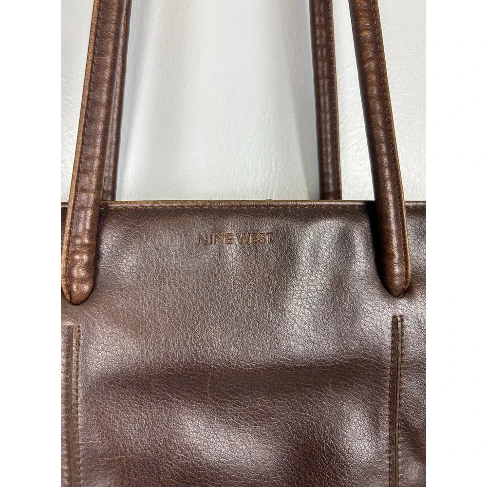 Nine West Brown Faux Leather Shoulder Bag Tote Purse 90s Y2K Neutral Fall Earthy